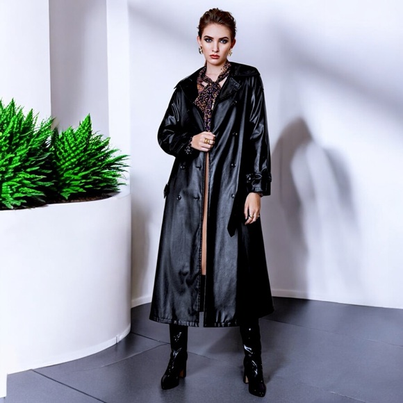 New Carly Lawrence Slayr Lapel Neck Patent Trench Coat - Picture 2 of 16